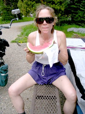 Terry, rewarded with watermelon.